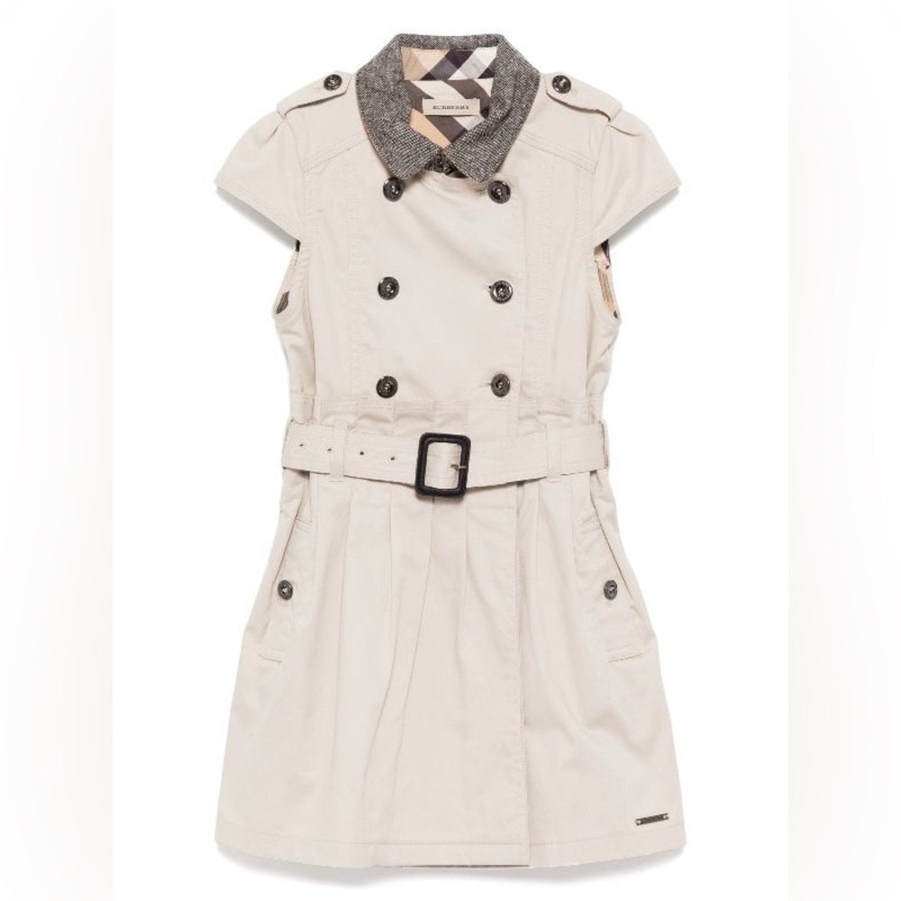 Burberry Double Breasted Sleeveless Belted Trench Dress